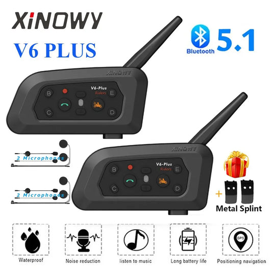 XiNOWY V6 Plus Motorcycle Bluetooth Intercom Helmet Headset 1200m Waterproof 6 Riders