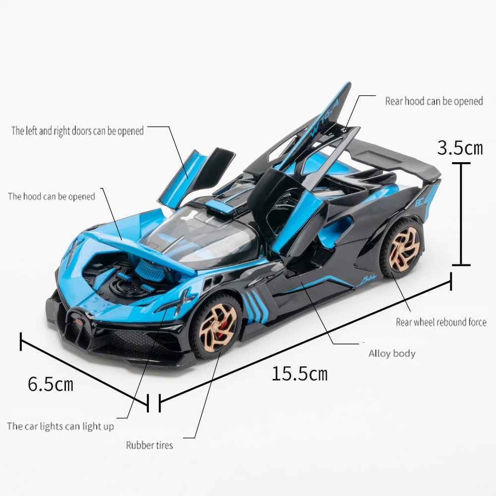 1:32 Bugatti Bolide Alloy Sport Car Model Diecasts & Toy Vehicle Metal Super Car Simulation Car Decoration Sound Light Boy Gift-EXPROTAS