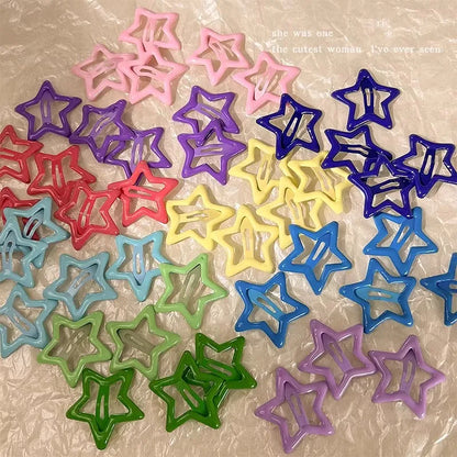 20Pcs Y2K Silver Star Hair Clips Snap Barrettes for Girls Accessories