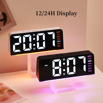 Mood Light Digital Alarm Clock USB LED Snooze Temperature Display 12/24H