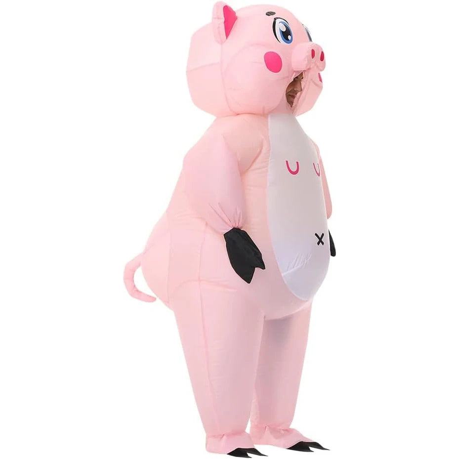 Inflatable Costume Pink Pig Fancy Dress for Adults Halloween Cosplay Jumpsuit