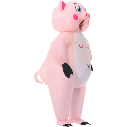 Inflatable Costume Pink Pig Fancy Dress for Adults Halloween Cosplay Jumpsuit