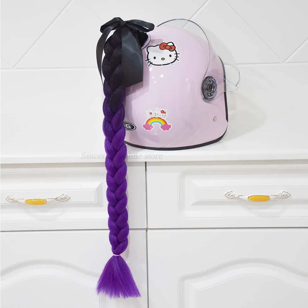 Motorcycle Helmet Braids Wig for Women Ponytail Hair Curly Pigtail Decor