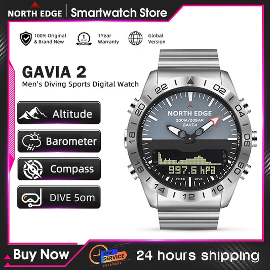 North Edge Men's 200M Waterproof Dive Watch Digital Compass Altimeter