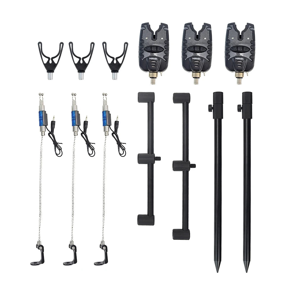 Carp Fishing Bite Alarm Set w/ Swingers Rod Pod Bank Stick Buzz Bar Kit