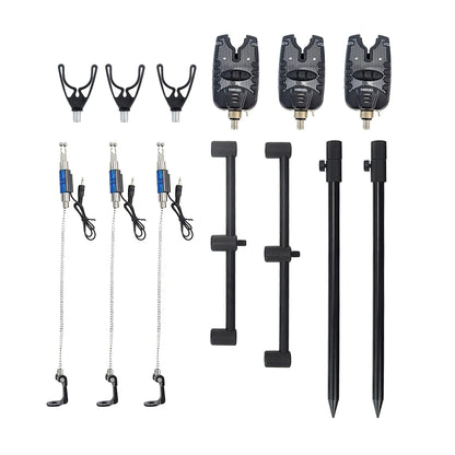 Carp Fishing Bite Alarm Set w/ Swingers Rod Pod Bank Stick Buzz Bar Kit