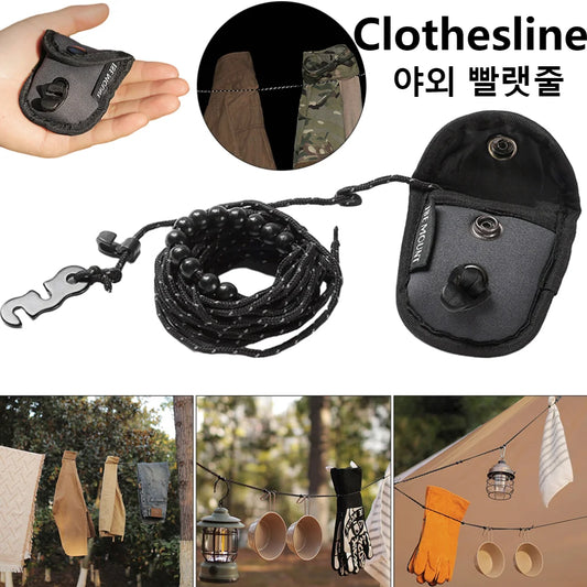 3M Camping Clothesline w/ 12 Clips Windproof Elastic Travel Laundry Line