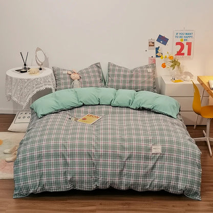 Cotton Duvet Cover 100% Cotton Bedding Set with Plaid Stripe 1 Duvet 2