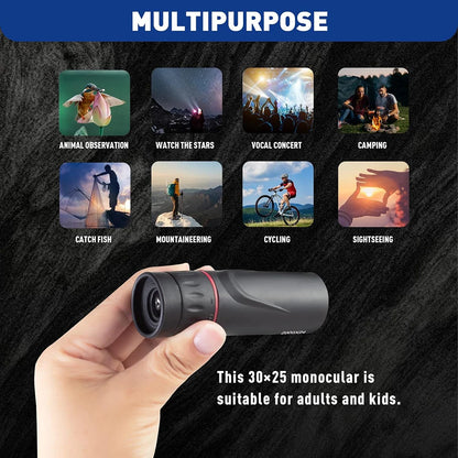 24x HD Monocular Telescope with Phone Adapter Pocket Scope Stargazing Travel
