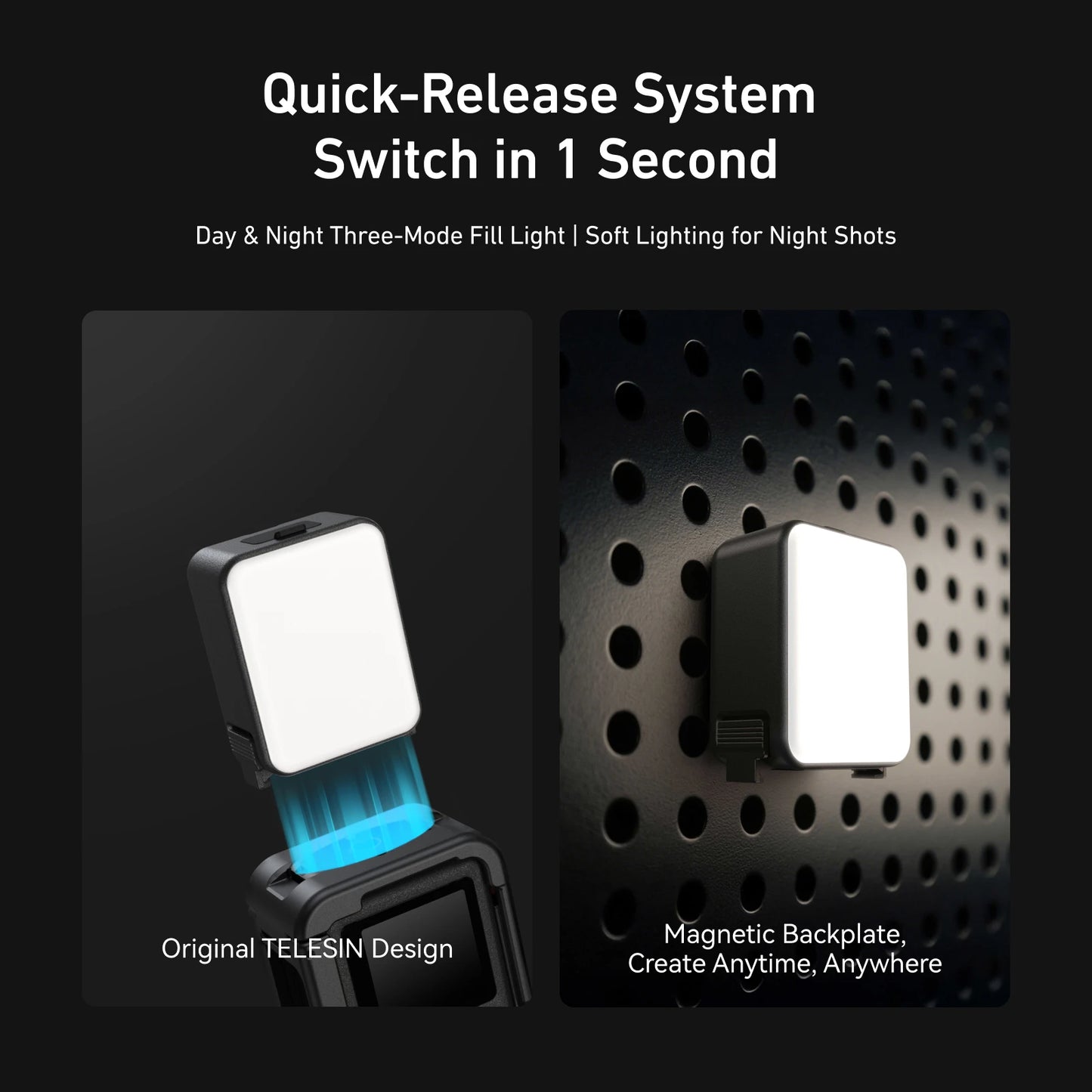 TELESIN Mini LED Vlogging Fill Light, Quick Release Waterproof Selfie for DJI Osmo Action 5/4/3/2