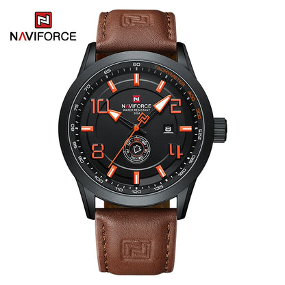 NAVIFORCE Trend Casual Wristwatch for Man Military Sports Water Resistant Leather Strap Men's Clock Quartz Calendar Male Watches-EXPROTAS