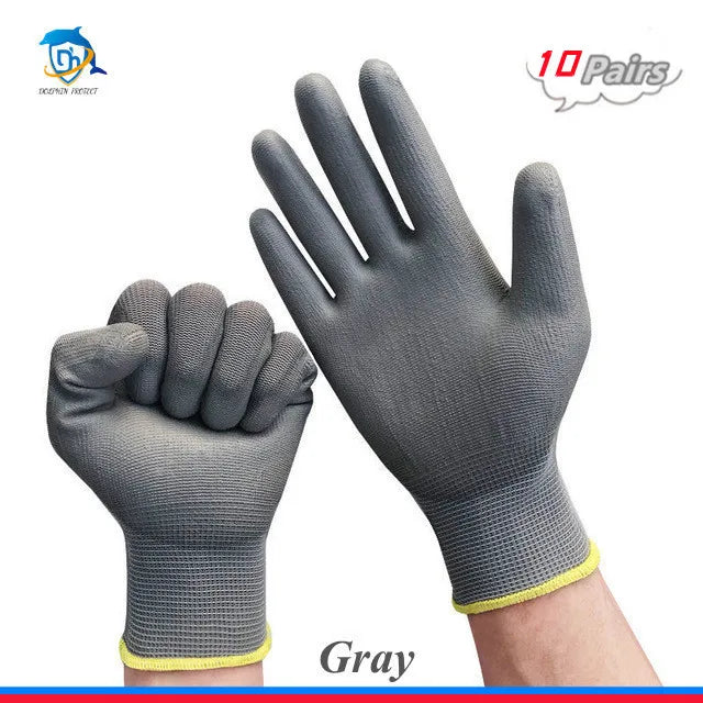 10/20 Pairs Safety Work Gloves PU Coated Grip Builders Gardening Black