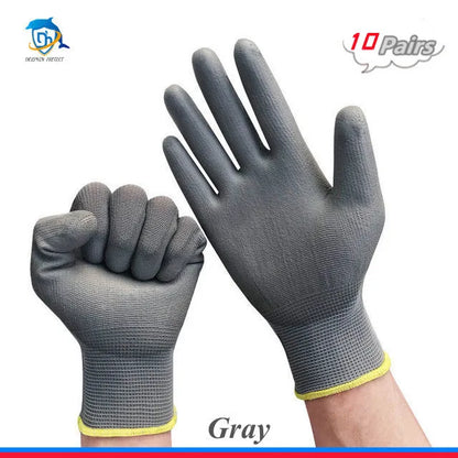 10/20 Pairs Safety Work Gloves PU Coated Grip Builders Gardening Black