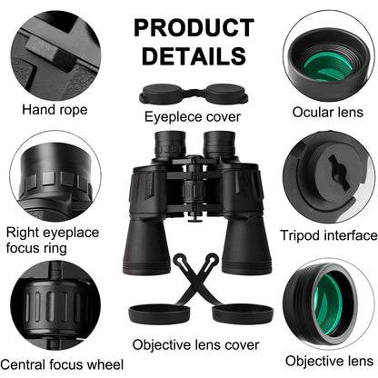 20x50 BAK4 FMC Binoculars Smartphone Adapter Hiking Hunting Outdoor Optics