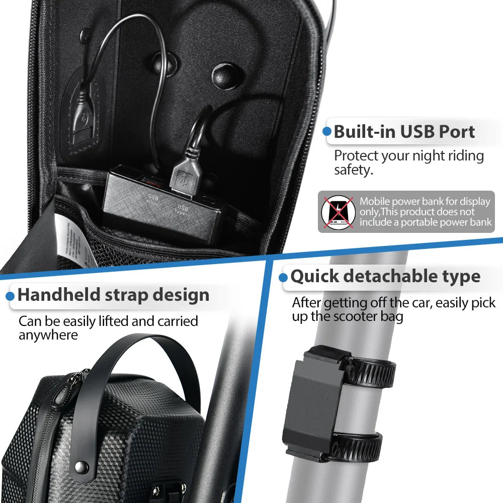 NEWBOLER Electric Scooter Front Handlebar Bag Waterproof EVA USB Port 3L/5L - EXPROTAS