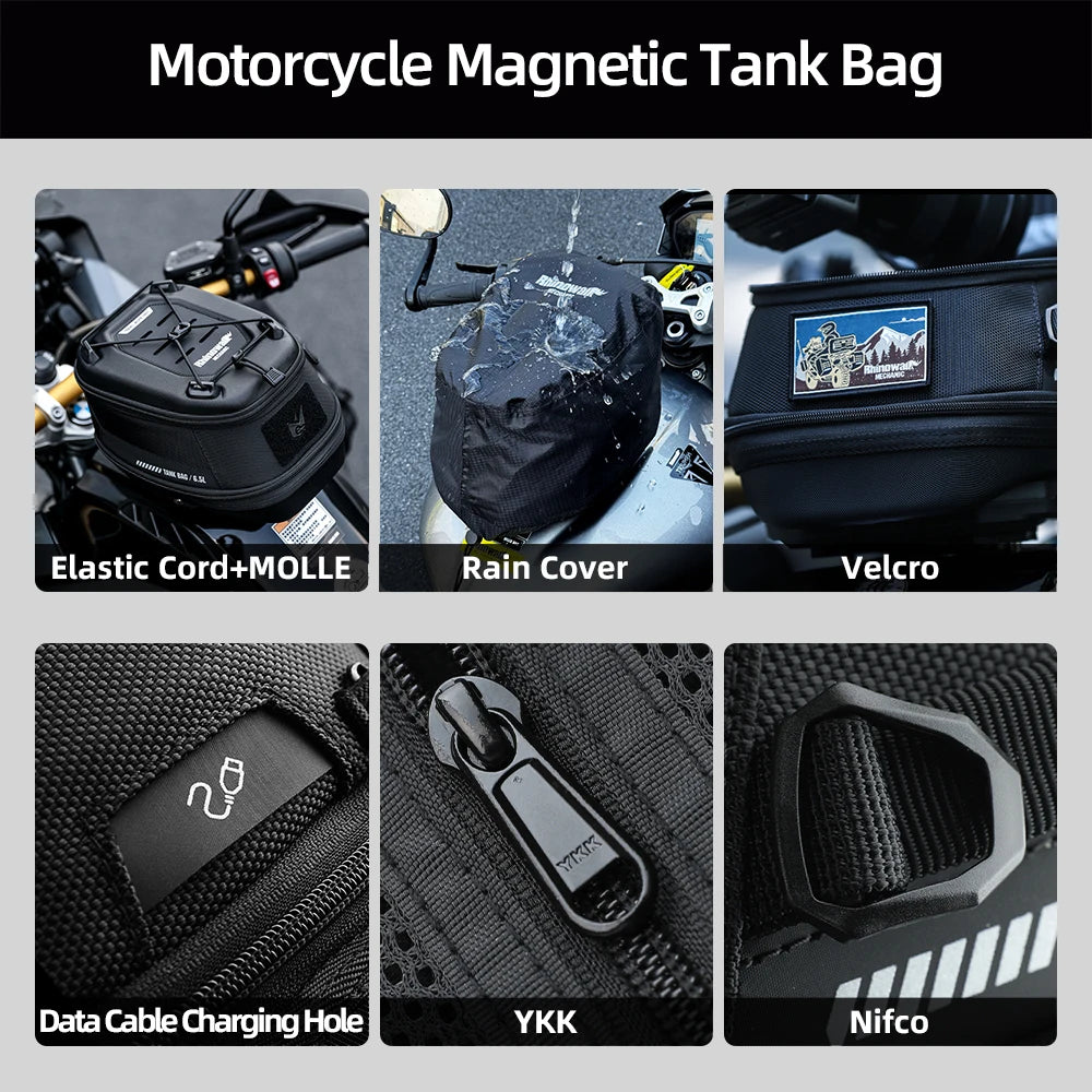 Rhinowalk 6.5L Magnetic Motorcycle Tank Bag Quick Release Rain Cover Universal