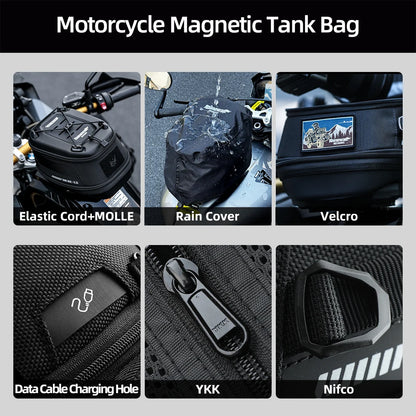Rhinowalk 6.5L Magnetic Motorcycle Tank Bag Quick Release Rain Cover Universal