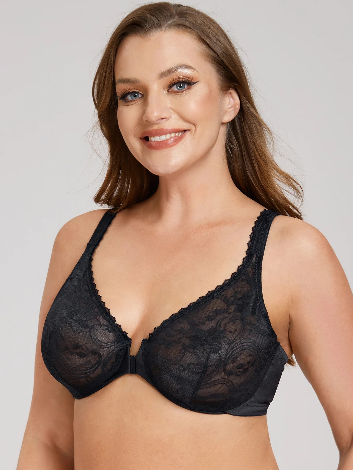 Women’s Front Closure Underwire Bra Unlined Full Coverage Lace