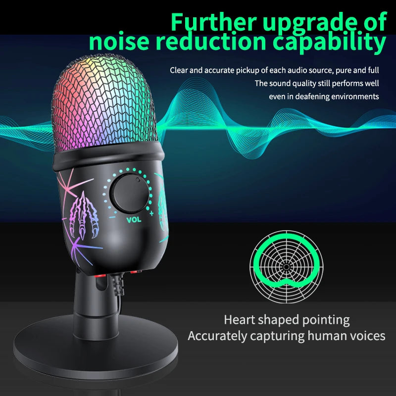 Gaming Microphone USB Podcast Condenser Mic for PC with Headphone Jack