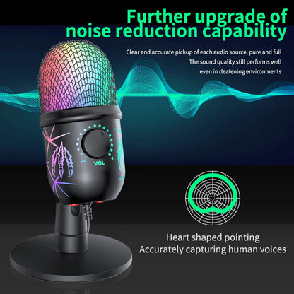 Gaming Microphone USB Podcast Condenser Mic for PC with Headphone Jack
