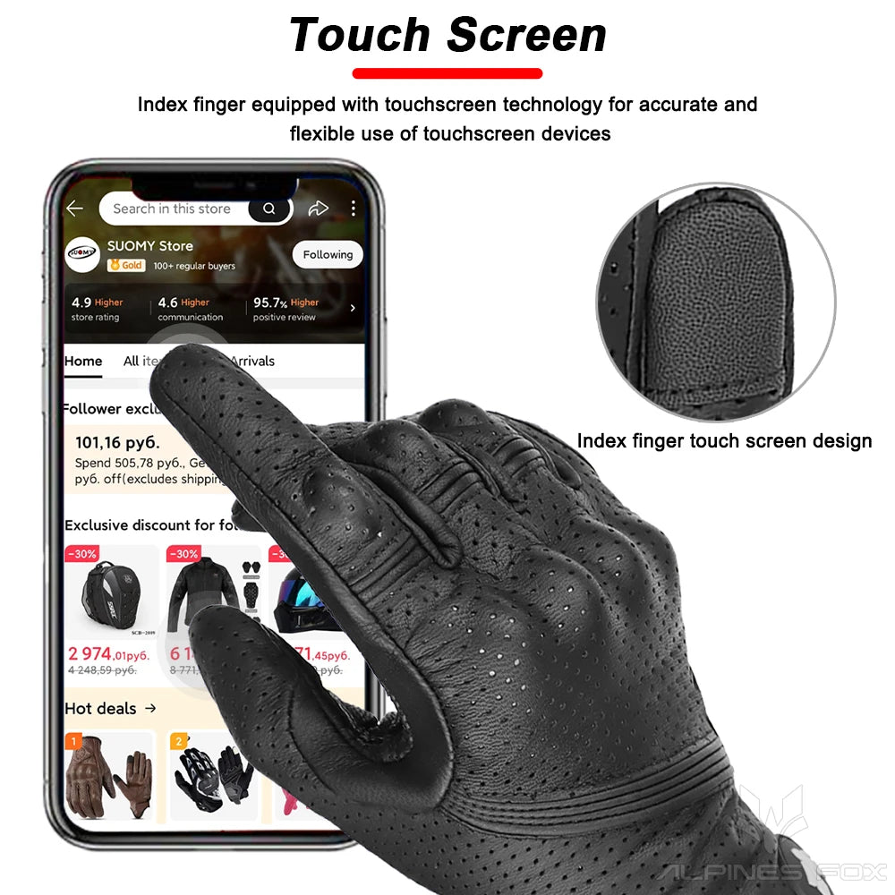 Retro Leather Motorcycle Gloves Full Finger Non-Slip Protective Riding Gloves M-2XL