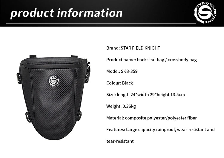 Multifunction Motorcycle Rear Seat Bag Waterproof Motorcycle Tail Bag Large Capacity Motocross Rider Shoulder Bag with Raincover-EXPROTAS