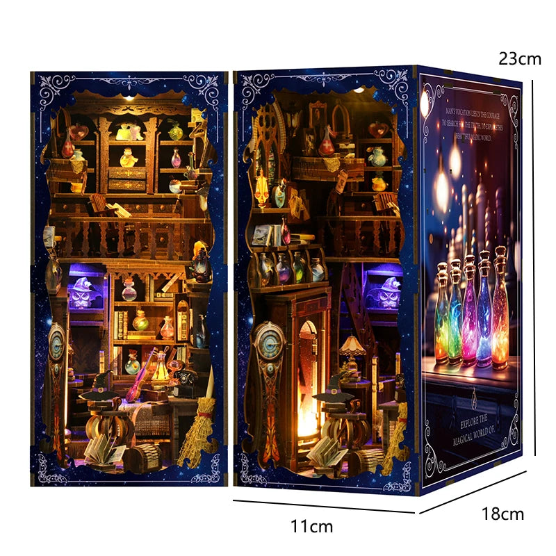 DIY Wooden Book Nook Mini Dollhouse 3D Puzzle Kit Bookshelf Insert Decor Gift - EXPROTAS