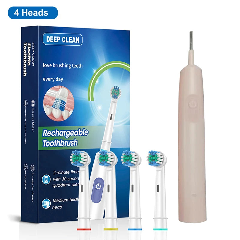 Electric Toothbrush Rechargeable Brush Rotating 8 Heads USB Timer Adults