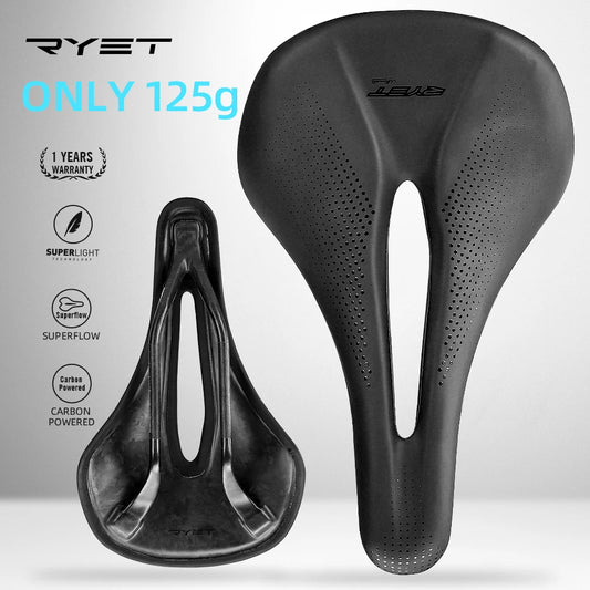 RYET Carbon Fiber Saddle 142mm 125g Super Light PU Soft Seat for Road MTB Bike