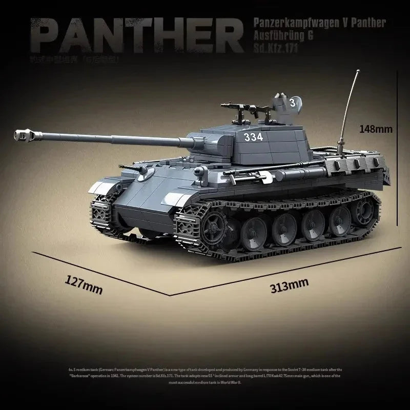 WW2 German Panther G Tank Building Blocks Military Brick Model Toy Set