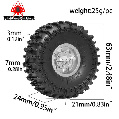 4pcs Beadlock Wheel Tire Set for 1/18 1/24 RC Crawler TRX4M SCX24