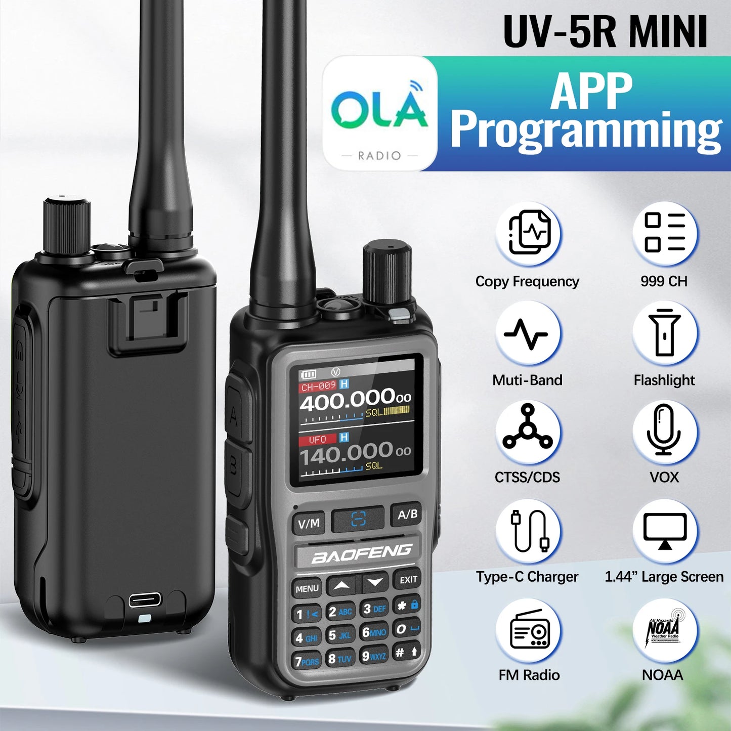 Baofeng Walkie Talkie UV-5R Mini Dual Band Bluetooth Long Range Radio