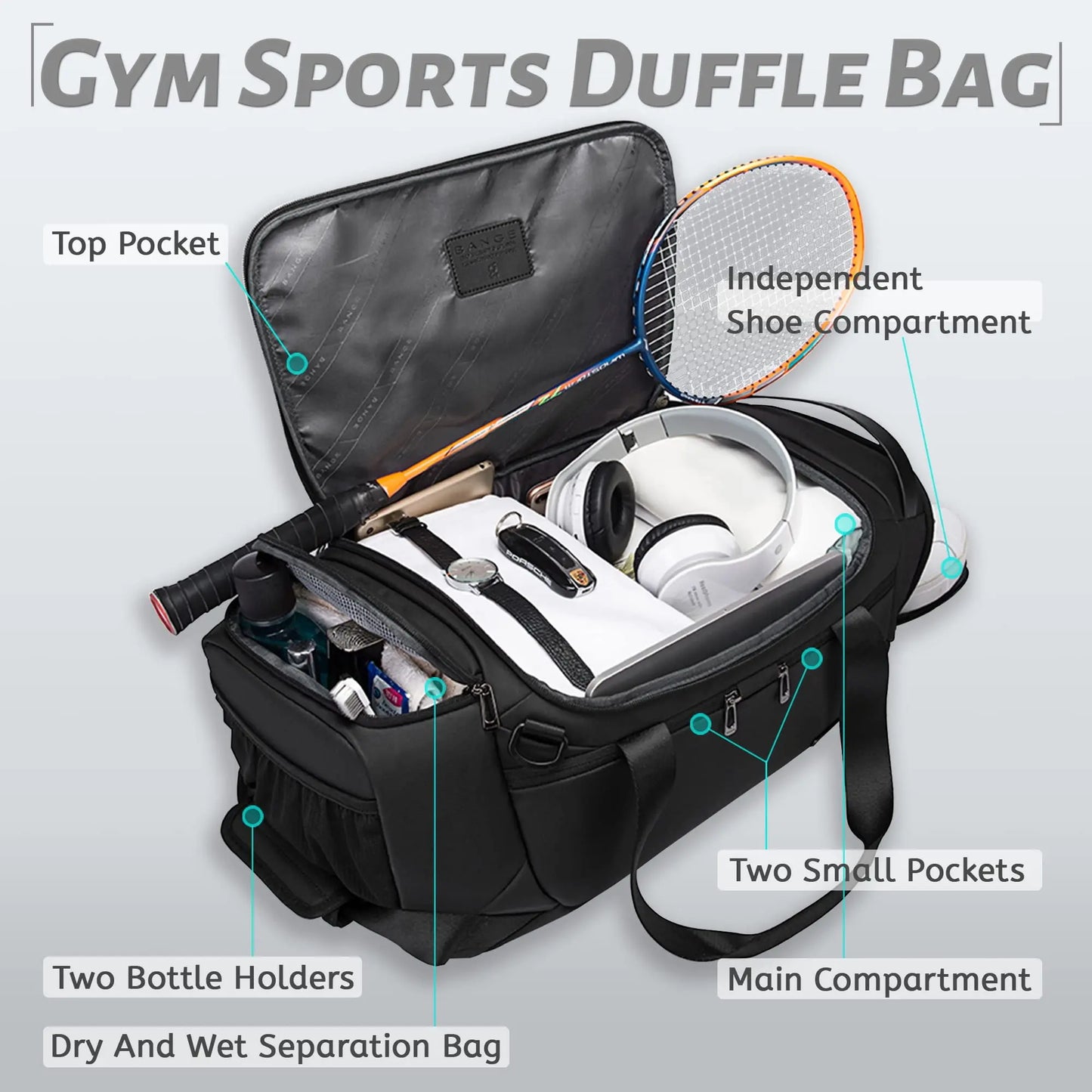 BANGE Waterproof Travel Bags 21 Inch Duffel for Men with Shoe Compartment