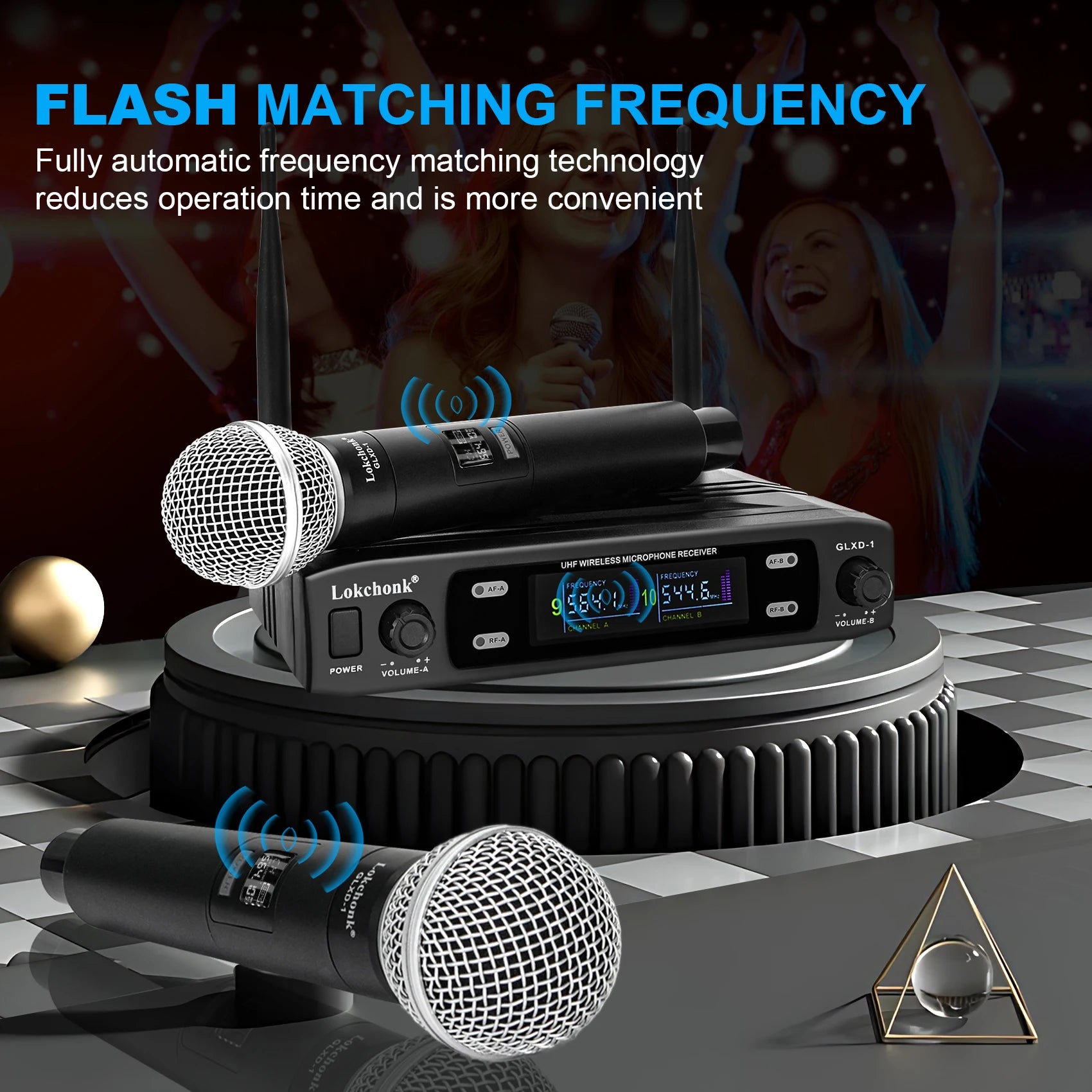 GLXD1 Professional Wireless Microphone System Dual Channel UHF Fixed Frequency Cordless Handheld Dynamic Mic For Karaoke Party-EXPROTAS