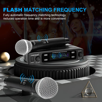 GLXD1 Professional Wireless Microphone System Dual Channel UHF Fixed Frequency Cordless Handheld Dynamic Mic For Karaoke Party-EXPROTAS