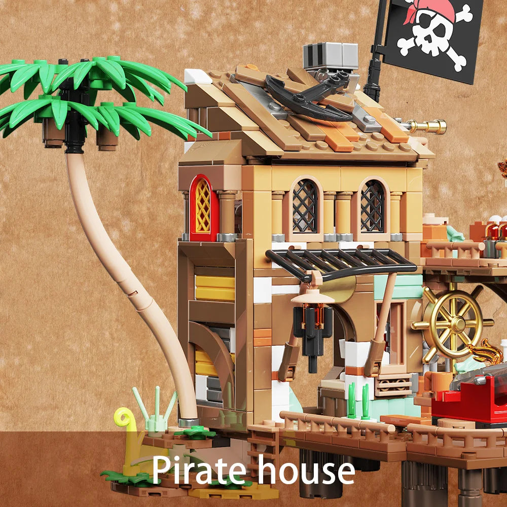 Pirate Ship Building Toys, Pirate Wharf Themed City Store Building Bricks Sets for Boys Age 8-12,868 Pieces, Advent Calendar-EXPROTAS
