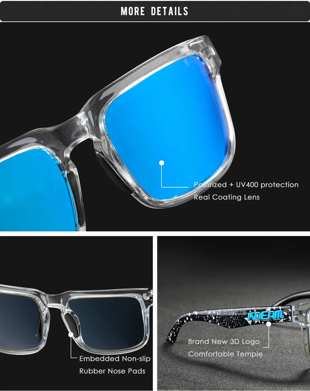 2025 KDEAM Polarized Sunglasses Red Mirror Lens Unisex Outdoor Eyewear