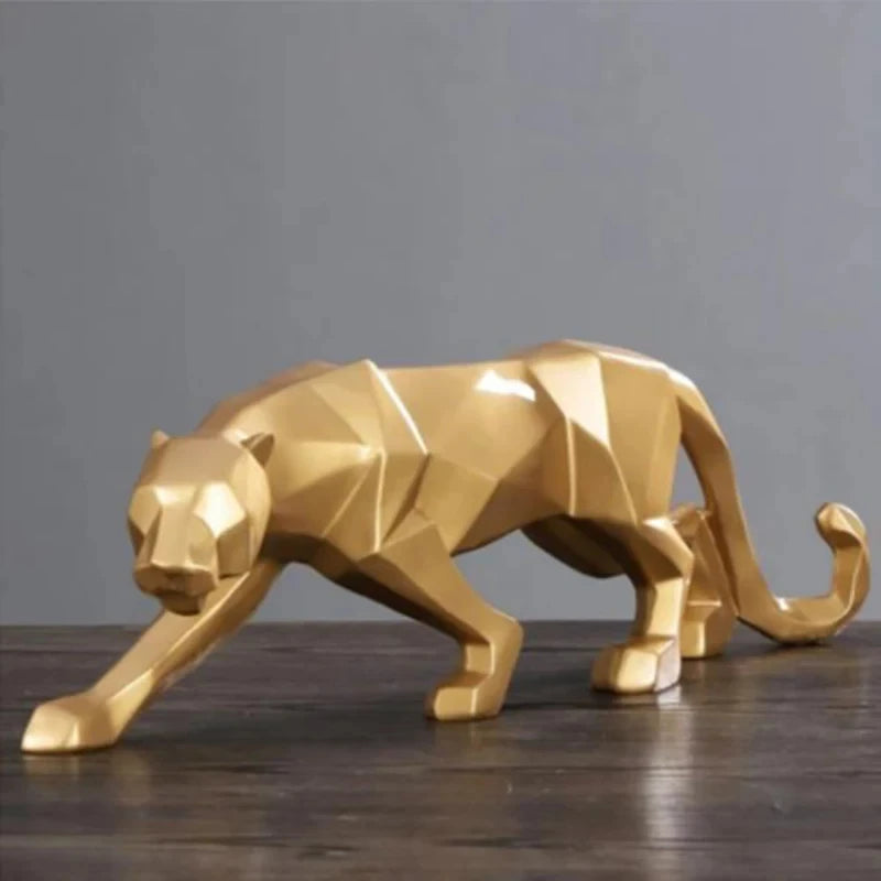 Large Panther Statue Geometric Resin Leopard Sculpture Home Office Desk Decor