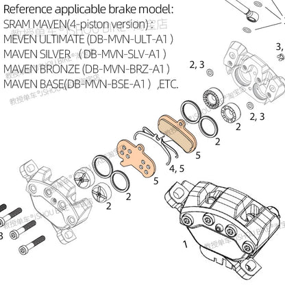 SRAM Maven Ultimate Silver Bronze Base Brake Pads JSHOUBIKE Semi-Metallic