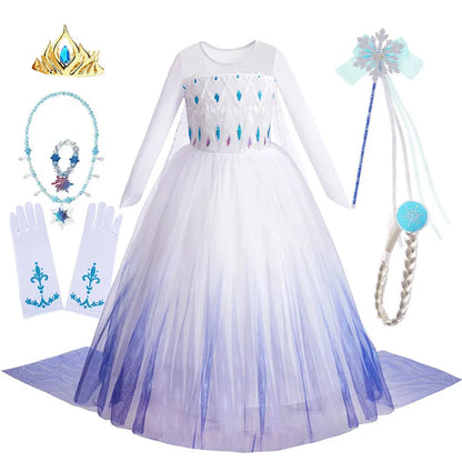 Disney Kids Frozen Birthday Party Princess Dress White Elsa Sequined Mesh Vestidos Halloween Cosplay Snow Queen Carnival Costume-EXPROTAS