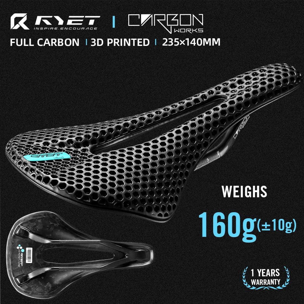 RYET 3D Printed Carbon Saddle 140/143mm Super Light Road MTB Bike Seat