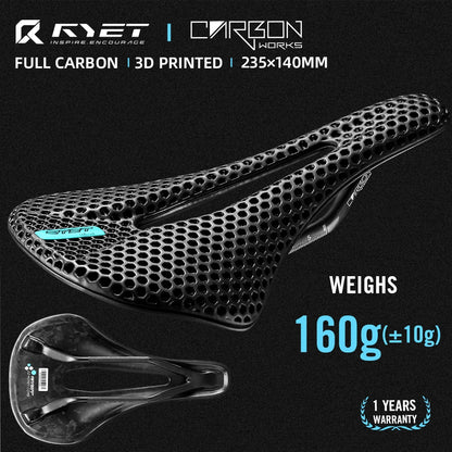 RYET 3D Printed Carbon Saddle 140/143mm Super Light Road MTB Bike Seat