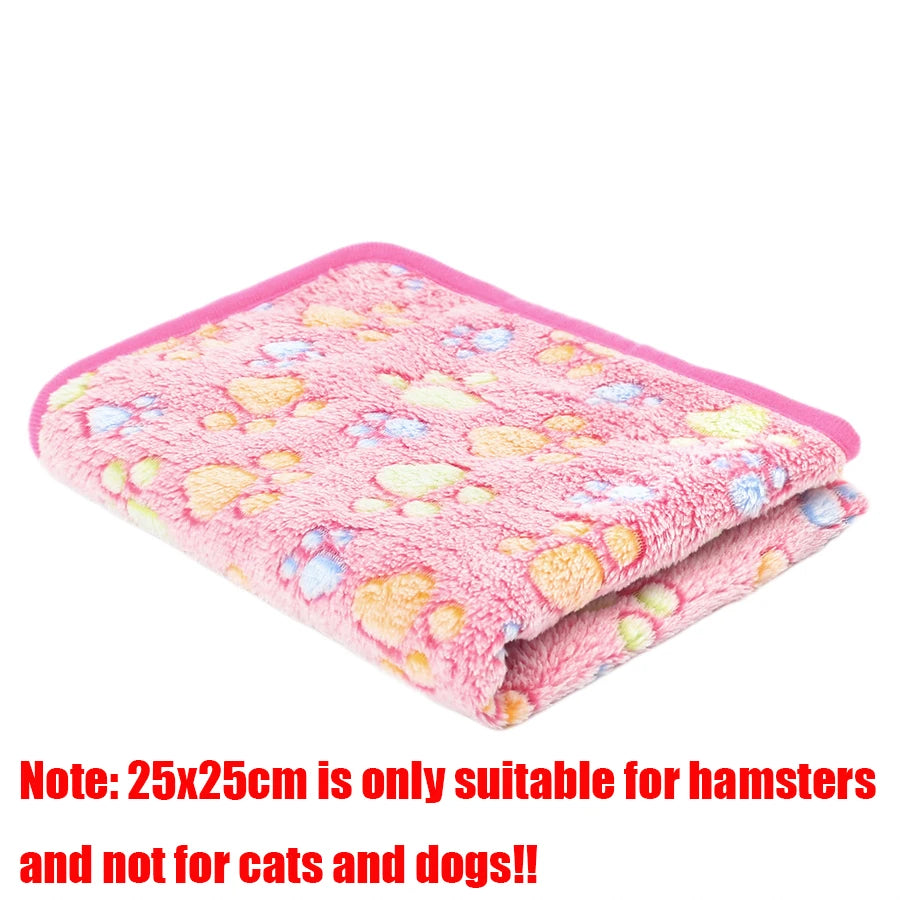 Pet Mat Warm Soft Fleece Blanket for Dog Cat Paw Print Bed
