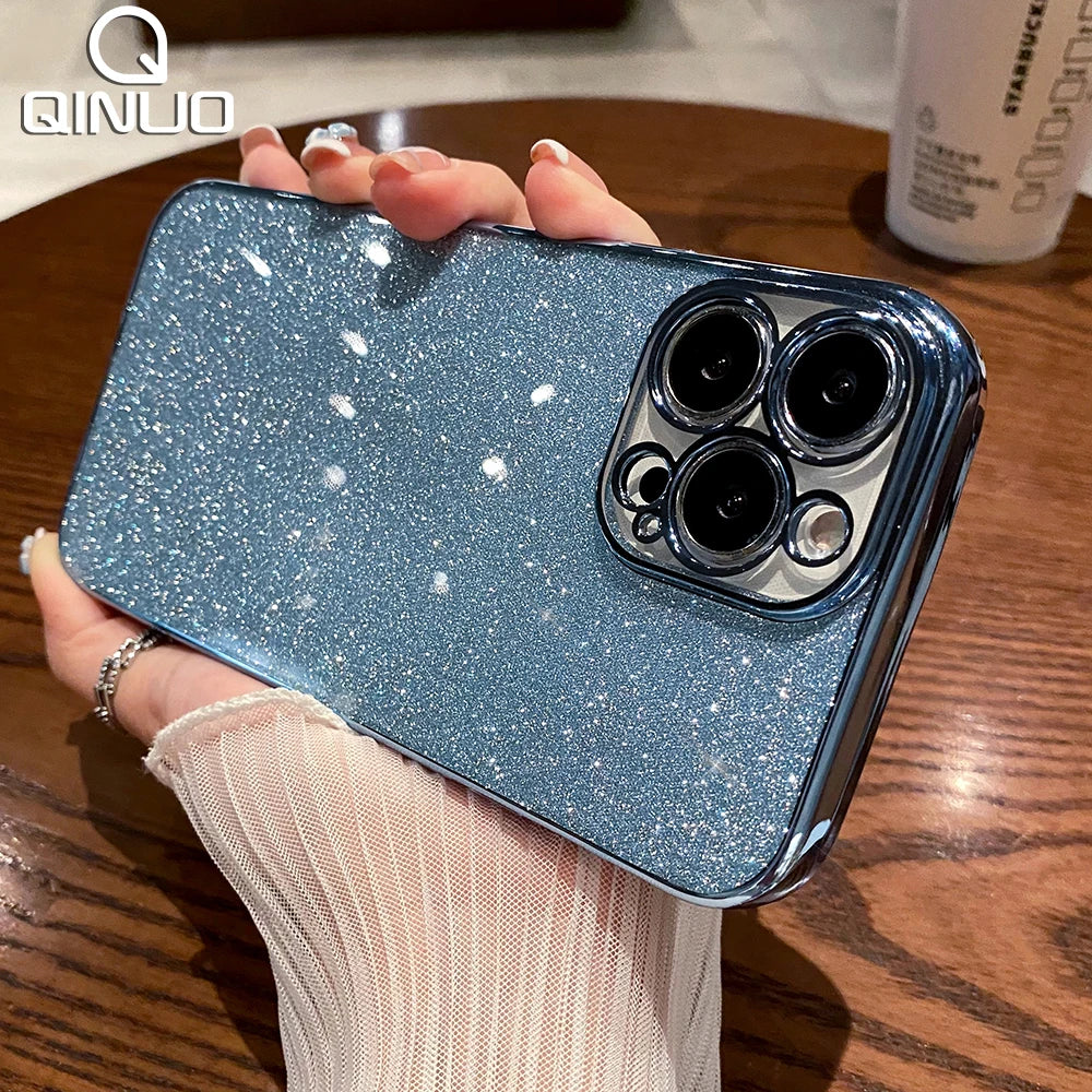 Square Glitter Plating Case for iPhone 11-16 Pro Max Mini XR XS Clear Cover