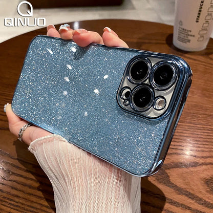 Square Glitter Plating Case for iPhone 11-16 Pro Max Mini XR XS Clear Cover