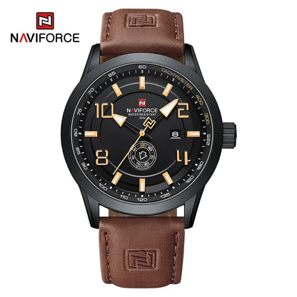 NAVIFORCE Trend Casual Wristwatch for Man Military Sports Water Resistant Leather Strap Men's Clock Quartz Calendar Male Watches-EXPROTAS