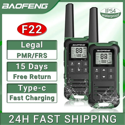 2Pcs Walkie Talkie Baofeng F22 Long Range PMR446 2-Way Radio for Camping
