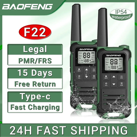 2Pcs Walkie Talkie Baofeng F22 Long Range PMR446 2-Way Radio for Camping
