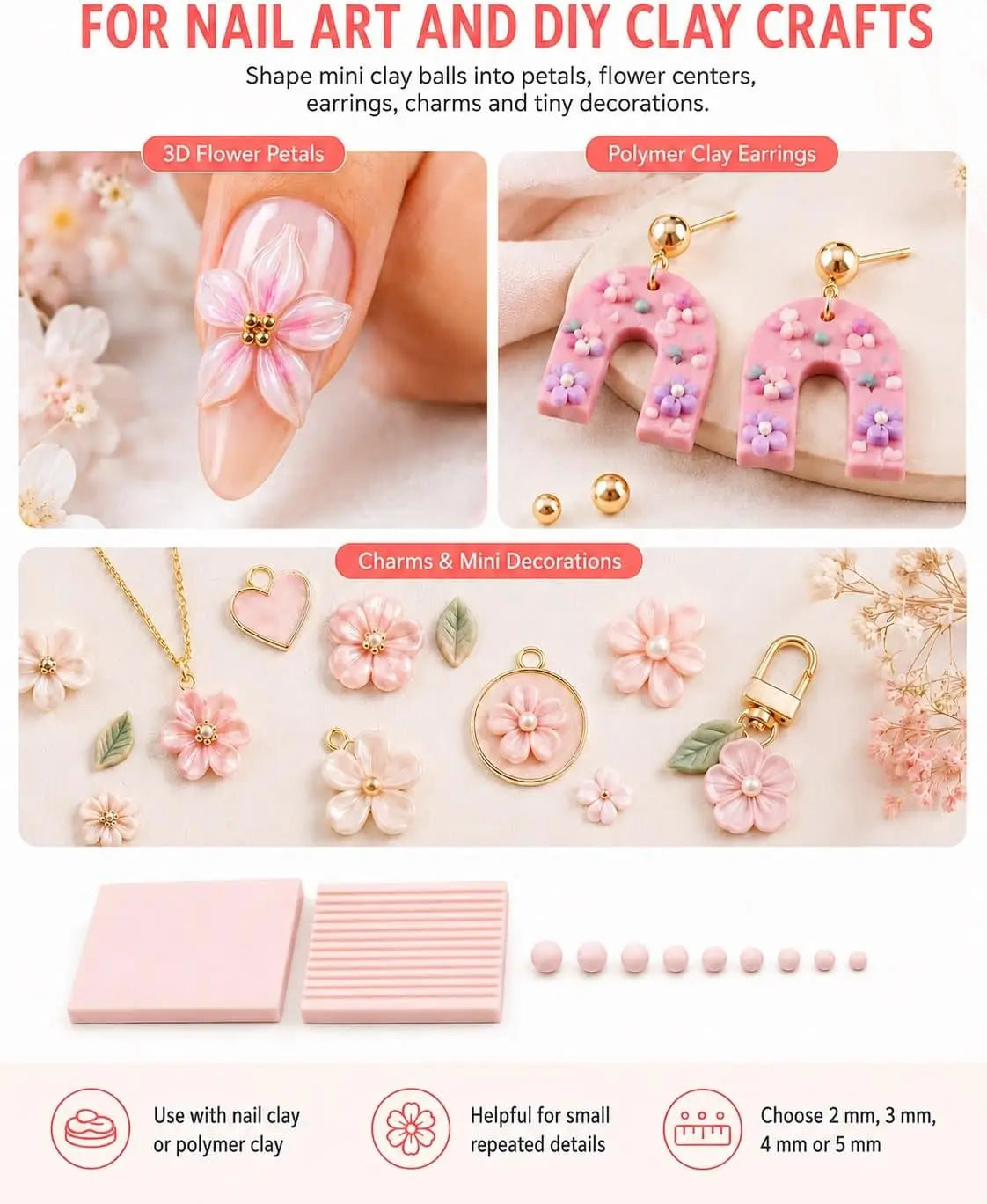 3D Print Clay Gel Ball Maker 4PCS Nail Art Bead Roller for Flowers
