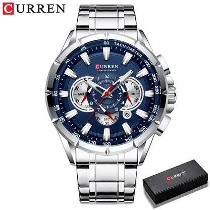 Stainless Steel Curren Mens Quartz Watch Luminous Waterproof Big Dial
